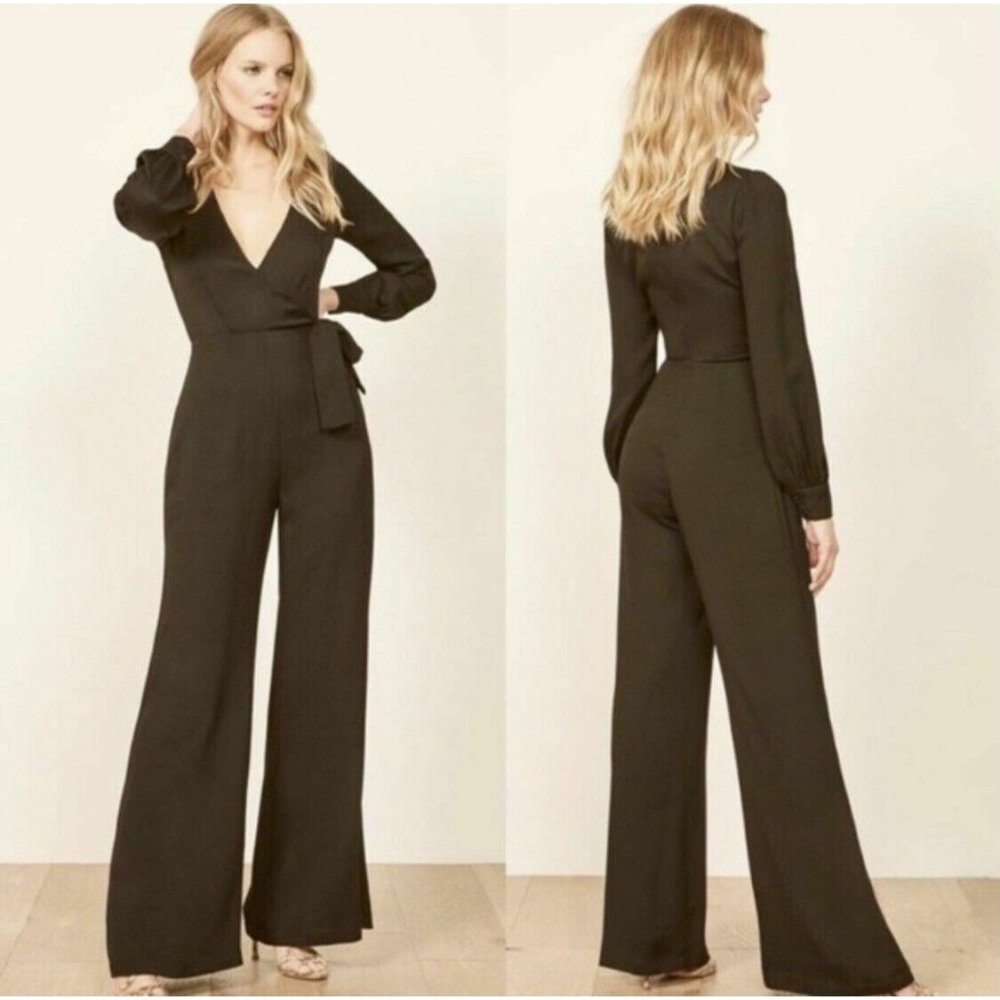 REFORMATION NWT Black Wrap V-Neck Molly Crepe Jumpsuit
